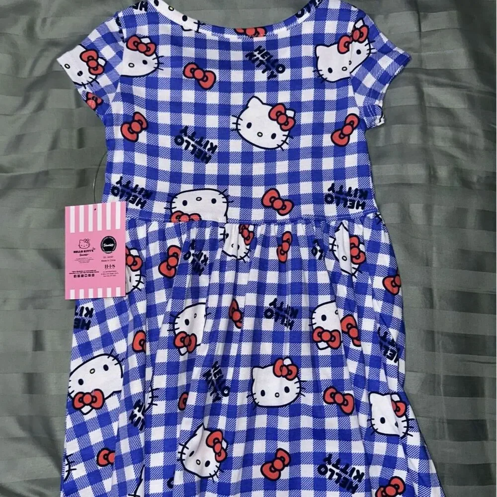 Hello Kitty Girls Blue Gingham Dress Size 4T NWT